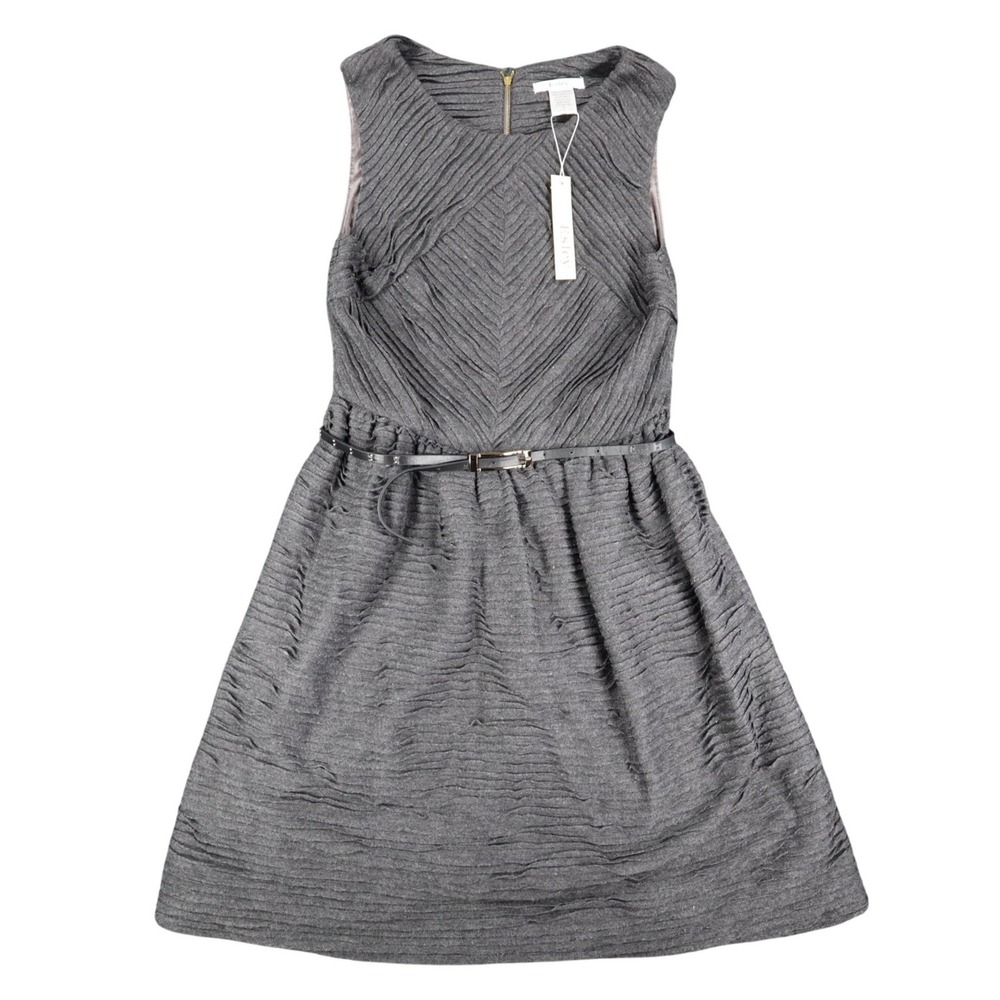 Esley Sleeveless Fit & Flare Dress Womens Size Small Gray Pleated Belted NWT